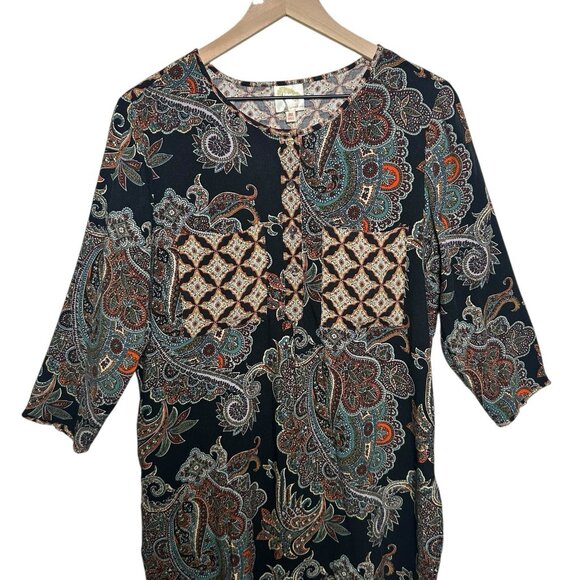Anthropologie Fig & Flower Top Womens Sz Medium Black Artsy Boho Tunic Floral - Picture 3 of 13